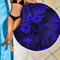 Hawaii King Kamehameha Beach Blanket Polynesian Pattern Navy Blue Version - Wonder Print Shop