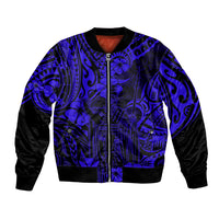 Hawaii King Kamehameha Bomber Jacket Polynesian Pattern Navy Blue Version - Wonder Print Shop
