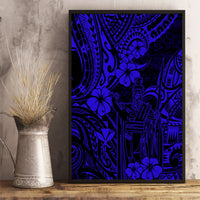 Hawaii King Kamehameha Canvas Wall Art Polynesian Pattern Navy Blue Version - Wonder Print Shop