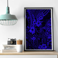 Hawaii King Kamehameha Canvas Wall Art Polynesian Pattern Navy Blue Version - Wonder Print Shop
