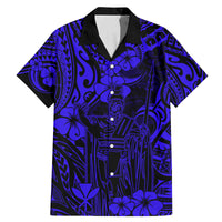 Hawaii King Kamehameha Family Matching Mermaid Dress and Hawaiian Shirt Polynesian Pattern Navy Blue Version - Wonder Print Shop