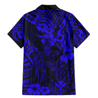 Hawaii King Kamehameha Family Matching Mermaid Dress and Hawaiian Shirt Polynesian Pattern Navy Blue Version - Wonder Print Shop