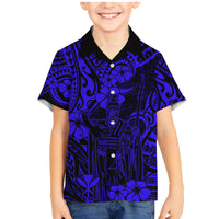 Hawaii King Kamehameha Family Matching Mermaid Dress and Hawaiian Shirt Polynesian Pattern Navy Blue Version - Wonder Print Shop