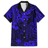 Hawaii King Kamehameha Family Matching Puletasi Dress and Hawaiian Shirt Polynesian Pattern Navy Blue Version - Wonder Print Shop
