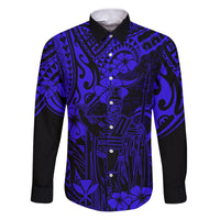 Hawaii King Kamehameha Family Matching Puletasi Dress and Hawaiian Shirt Polynesian Pattern Navy Blue Version - Wonder Print Shop