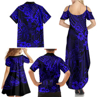Hawaii King Kamehameha Family Matching Summer Maxi Dress and Hawaiian Shirt Polynesian Pattern Navy Blue Version - Wonder Print Shop