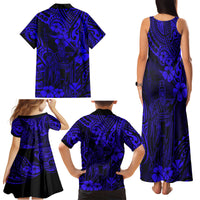 Hawaii King Kamehameha Family Matching Tank Maxi Dress and Hawaiian Shirt Polynesian Pattern Navy Blue Version - Wonder Print Shop