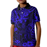 Hawaii King Kamehameha Kid Polo Shirt Polynesian Pattern Navy Blue Version - Wonder Print Shop