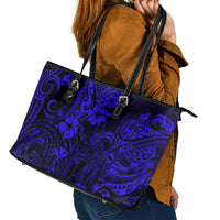 Hawaii King Kamehameha Leather Tote Bag Polynesian Pattern Navy Blue Version - Wonder Print Shop