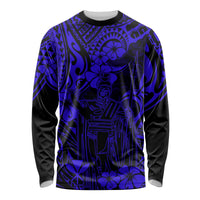 Hawaii King Kamehameha Long Sleeve Shirt Polynesian Pattern Navy Blue Version - Wonder Print Shop