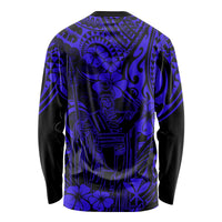 Hawaii King Kamehameha Long Sleeve Shirt Polynesian Pattern Navy Blue Version - Wonder Print Shop