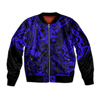 Hawaii King Kamehameha Sleeve Zip Bomber Jacket Polynesian Pattern Navy Blue Version - Wonder Print Shop