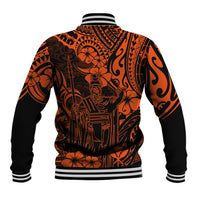 Hawaii King Kamehameha Baseball Jacket Polynesian Pattern Orange Version - Wonder Print Shop