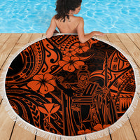 Hawaii King Kamehameha Beach Blanket Polynesian Pattern Orange Version - Wonder Print Shop