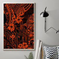Hawaii King Kamehameha Canvas Wall Art Polynesian Pattern Orange Version - Wonder Print Shop