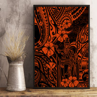 Hawaii King Kamehameha Canvas Wall Art Polynesian Pattern Orange Version - Wonder Print Shop