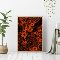 Hawaii King Kamehameha Canvas Wall Art Polynesian Pattern Orange Version - Wonder Print Shop