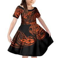Hawaii King Kamehameha Family Matching Mermaid Dress and Hawaiian Shirt Polynesian Pattern Orange Version - Wonder Print Shop