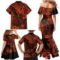 Hawaii King Kamehameha Family Matching Mermaid Dress and Hawaiian Shirt Polynesian Pattern Orange Version - Wonder Print Shop