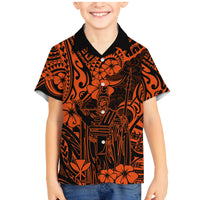 Hawaii King Kamehameha Family Matching Mermaid Dress and Hawaiian Shirt Polynesian Pattern Orange Version - Wonder Print Shop
