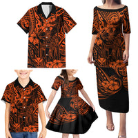 Hawaii King Kamehameha Family Matching Puletasi Dress and Hawaiian Shirt Polynesian Pattern Orange Version - Wonder Print Shop