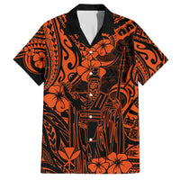Hawaii King Kamehameha Family Matching Short Sleeve Bodycon Dress and Hawaiian Shirt Polynesian Pattern Orange Version - Wonder Print Shop