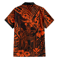 Hawaii King Kamehameha Family Matching Short Sleeve Bodycon Dress and Hawaiian Shirt Polynesian Pattern Orange Version - Wonder Print Shop