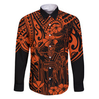 Hawaii King Kamehameha Family Matching Short Sleeve Bodycon Dress and Hawaiian Shirt Polynesian Pattern Orange Version - Wonder Print Shop