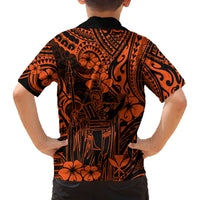 Hawaii King Kamehameha Family Matching Tank Maxi Dress and Hawaiian Shirt Polynesian Pattern Orange Version - Wonder Print Shop