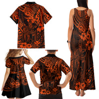 Hawaii King Kamehameha Family Matching Tank Maxi Dress and Hawaiian Shirt Polynesian Pattern Orange Version - Wonder Print Shop