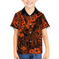 Hawaii King Kamehameha Family Matching Tank Maxi Dress and Hawaiian Shirt Polynesian Pattern Orange Version - Wonder Print Shop
