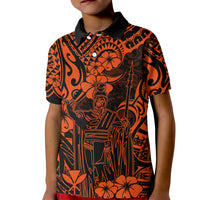 Hawaii King Kamehameha Kid Polo Shirt Polynesian Pattern Orange Version - Wonder Print Shop