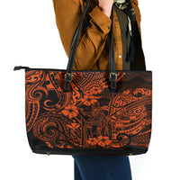 Hawaii King Kamehameha Leather Tote Bag Polynesian Pattern Orange Version - Wonder Print Shop