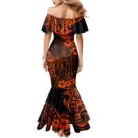 Hawaii King Kamehameha Mermaid Dress Polynesian Pattern Orange Version - Wonder Print Shop
