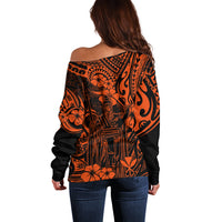 Hawaii King Kamehameha Off Shoulder Sweater Polynesian Pattern Orange Version - Wonder Print Shop