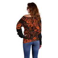 Hawaii King Kamehameha Off Shoulder Sweater Polynesian Pattern Orange Version - Wonder Print Shop