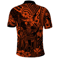 Hawaii King Kamehameha Polo Shirt Polynesian Pattern Orange Version - Wonder Print Shop