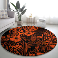 hawaii-king-kamehameha-round-carpet-polynesian-pattern-orange-version