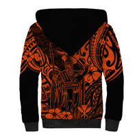 Hawaii King Kamehameha Sherpa Hoodie Polynesian Pattern Orange Version - Wonder Print Shop