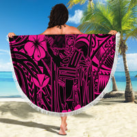 Hawaii King Kamehameha Beach Blanket Polynesian Pattern Pink Version - Wonder Print Shop