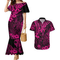 Hawaii King Kamehameha Couples Matching Mermaid Dress and Hawaiian Shirt Polynesian Pattern Pink Version - Wonder Print Shop