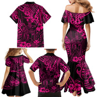 Hawaii King Kamehameha Family Matching Mermaid Dress and Hawaiian Shirt Polynesian Pattern Pink Version - Wonder Print Shop