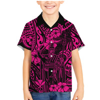 Hawaii King Kamehameha Family Matching Mermaid Dress and Hawaiian Shirt Polynesian Pattern Pink Version - Wonder Print Shop