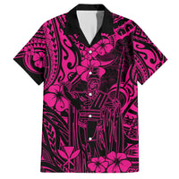 Hawaii King Kamehameha Family Matching Short Sleeve Bodycon Dress and Hawaiian Shirt Polynesian Pattern Pink Version - Wonder Print Shop
