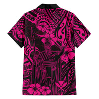 Hawaii King Kamehameha Family Matching Short Sleeve Bodycon Dress and Hawaiian Shirt Polynesian Pattern Pink Version - Wonder Print Shop