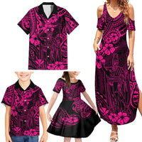 Hawaii King Kamehameha Family Matching Summer Maxi Dress and Hawaiian Shirt Polynesian Pattern Pink Version - Wonder Print Shop