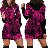 Hawaii King Kamehameha Hoodie Dress Polynesian Pattern Pink Version - Wonder Print Shop
