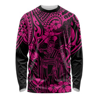Hawaii King Kamehameha Long Sleeve Shirt Polynesian Pattern Pink Version - Wonder Print Shop