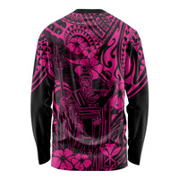 Hawaii King Kamehameha Long Sleeve Shirt Polynesian Pattern Pink Version - Wonder Print Shop