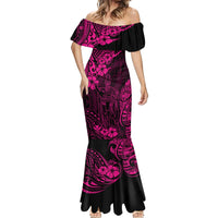 Hawaii King Kamehameha Mermaid Dress Polynesian Pattern Pink Version - Wonder Print Shop